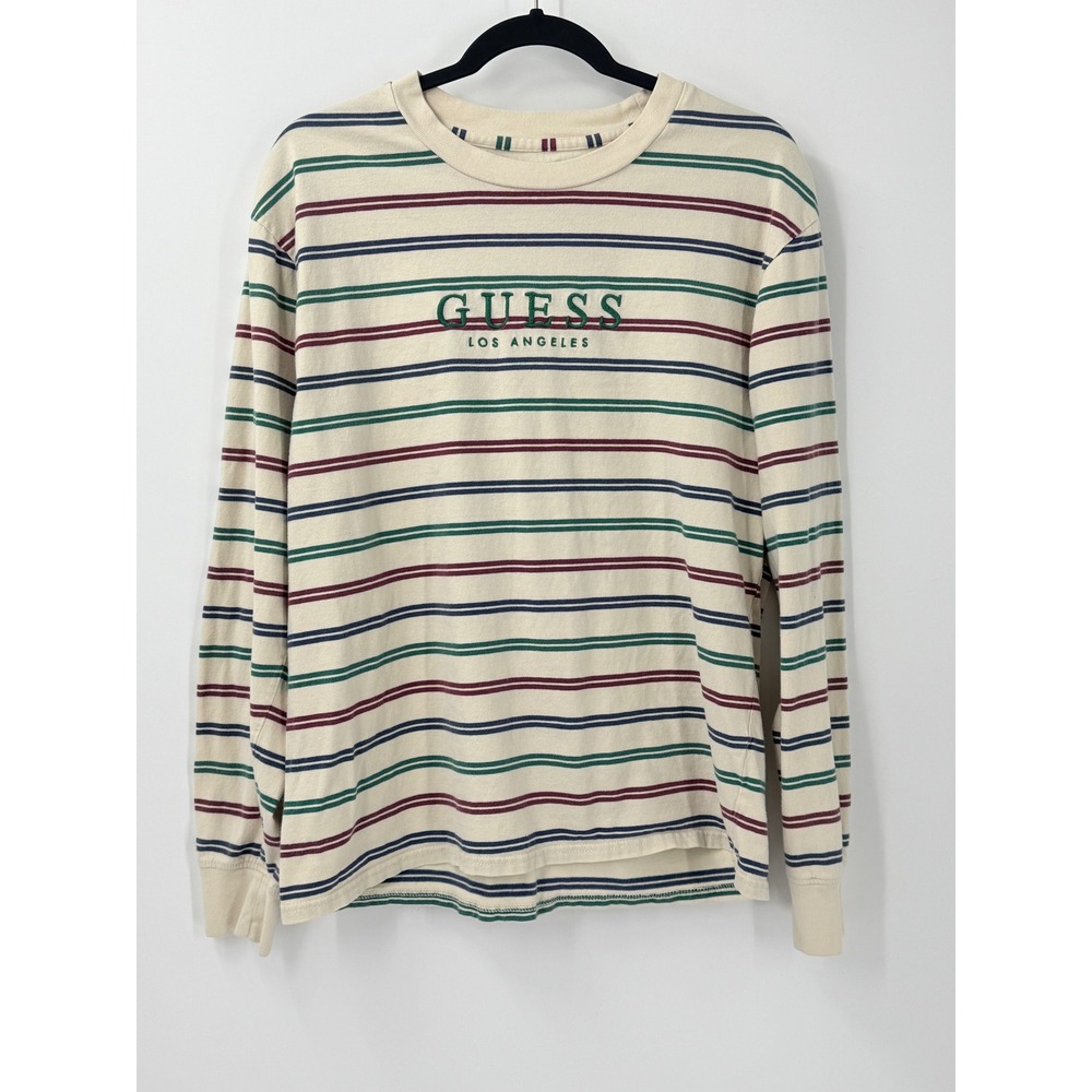 Guess Striped Long Sleeve T-Shirt Mens sz M Y2K 90s Retro Preppy Collegiate